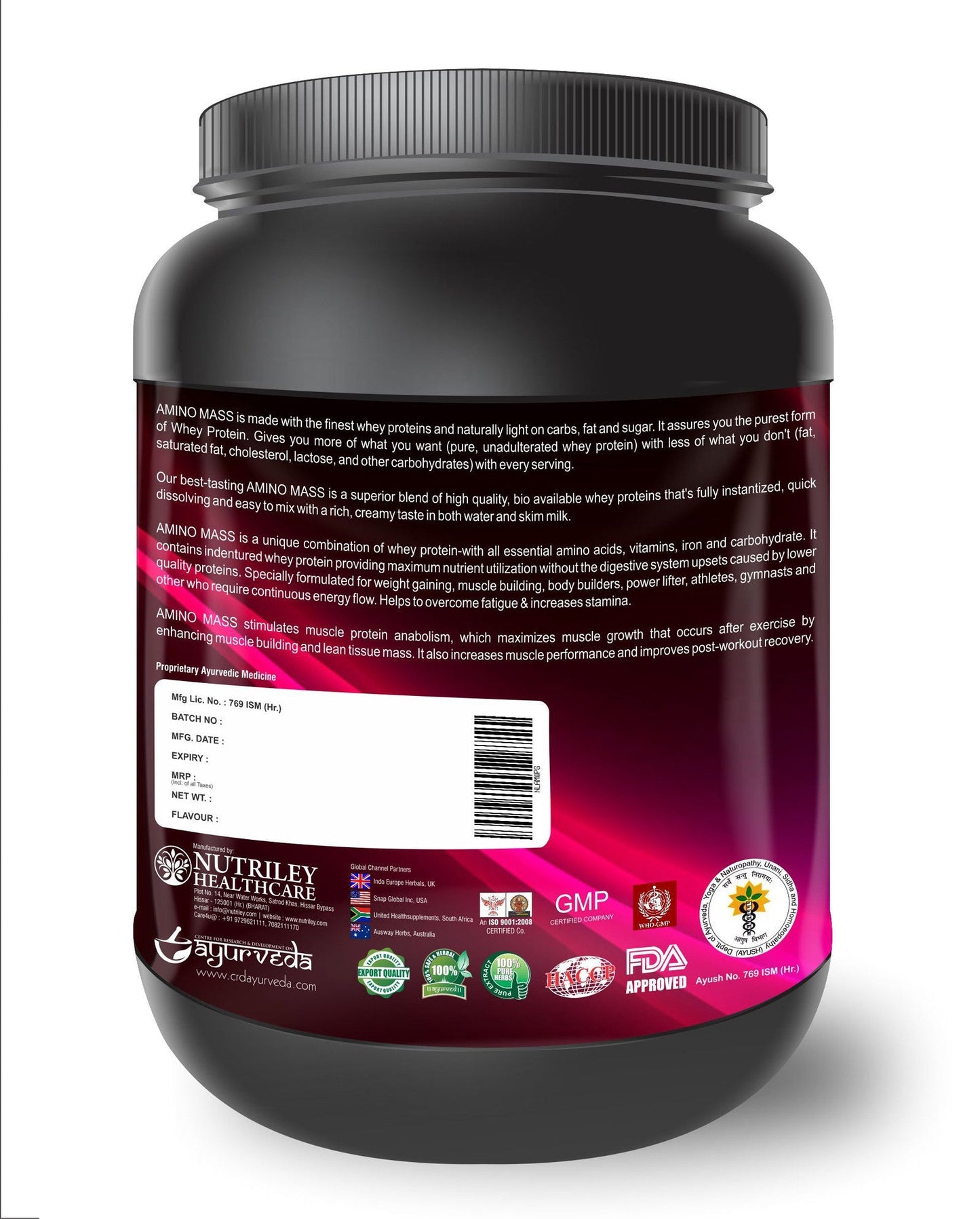 Nutriley Amino Mass - Body Weight / Muscle Gainer Whey Protein Supplement (500 Gms)