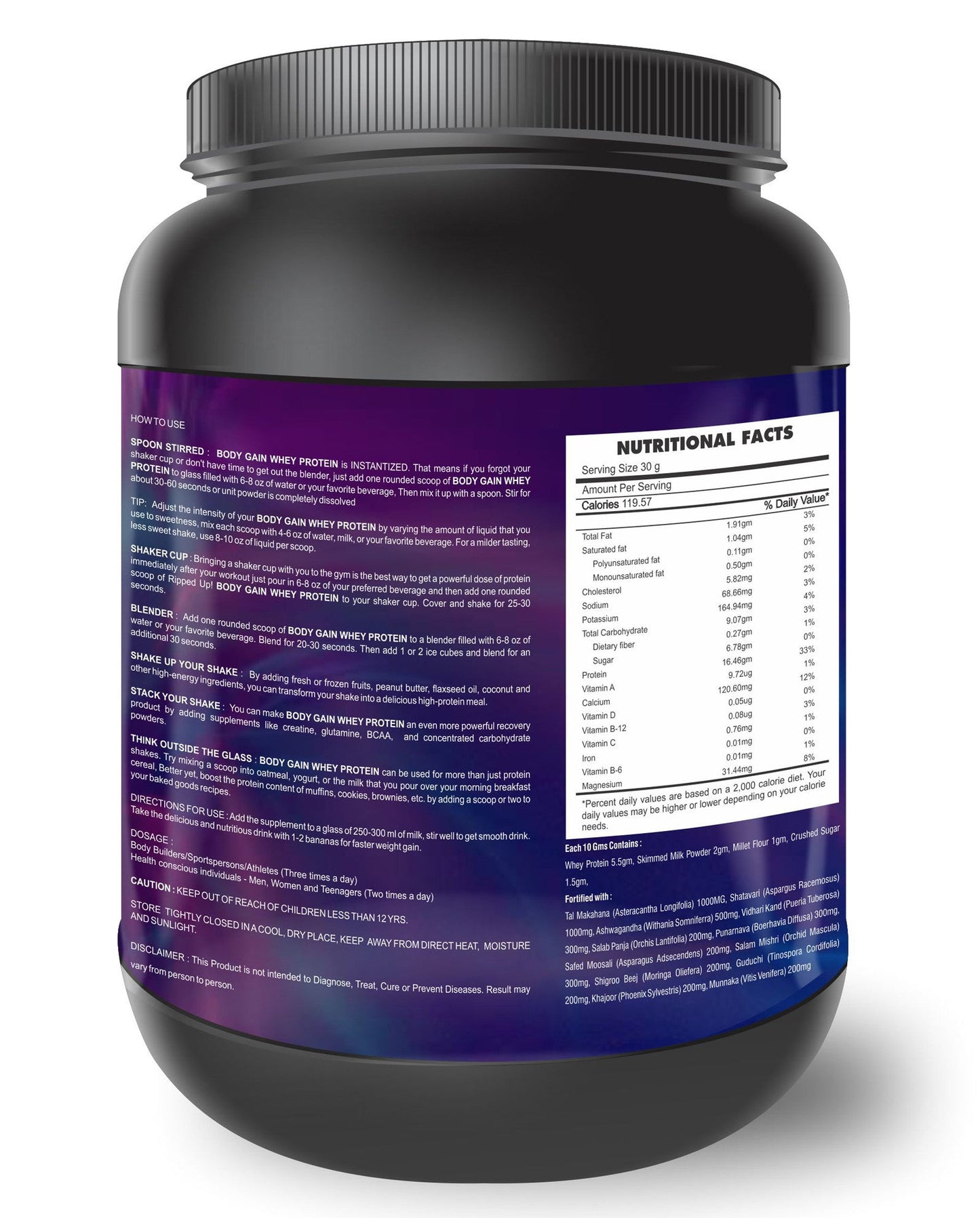 Nutriley Body Gain - Body Weight / Muscle Gainer Whey Protein Supplement (1 KG)