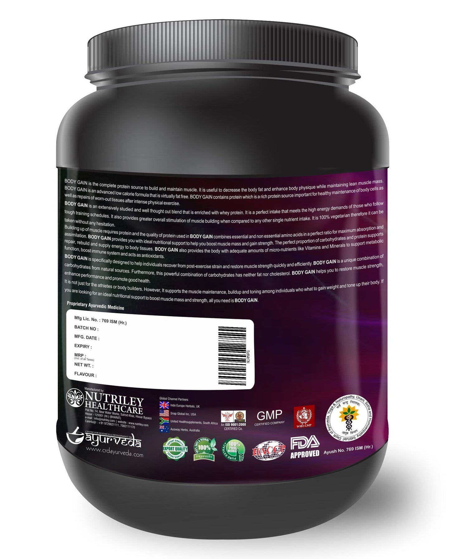 Nutriley Body Gain - Body Weight / Muscle Gainer Whey Protein Supplement (1 KG)