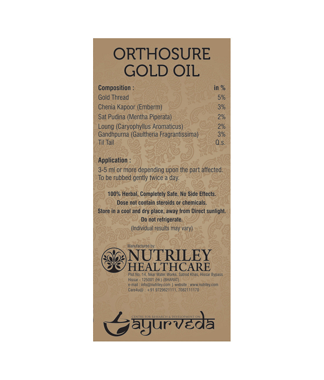 CRD Ayurveda Orthosure Gold Oil - Joint Pain / Arthritis Oil (30ML) - Pack of 5