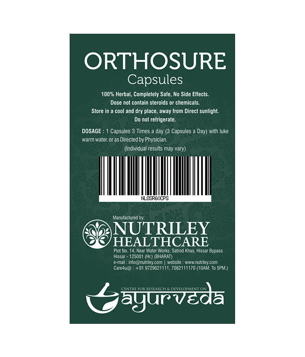 Nutriley Orthosure - Joint Pain / Arthritis (60 Capsules) Pack of 2