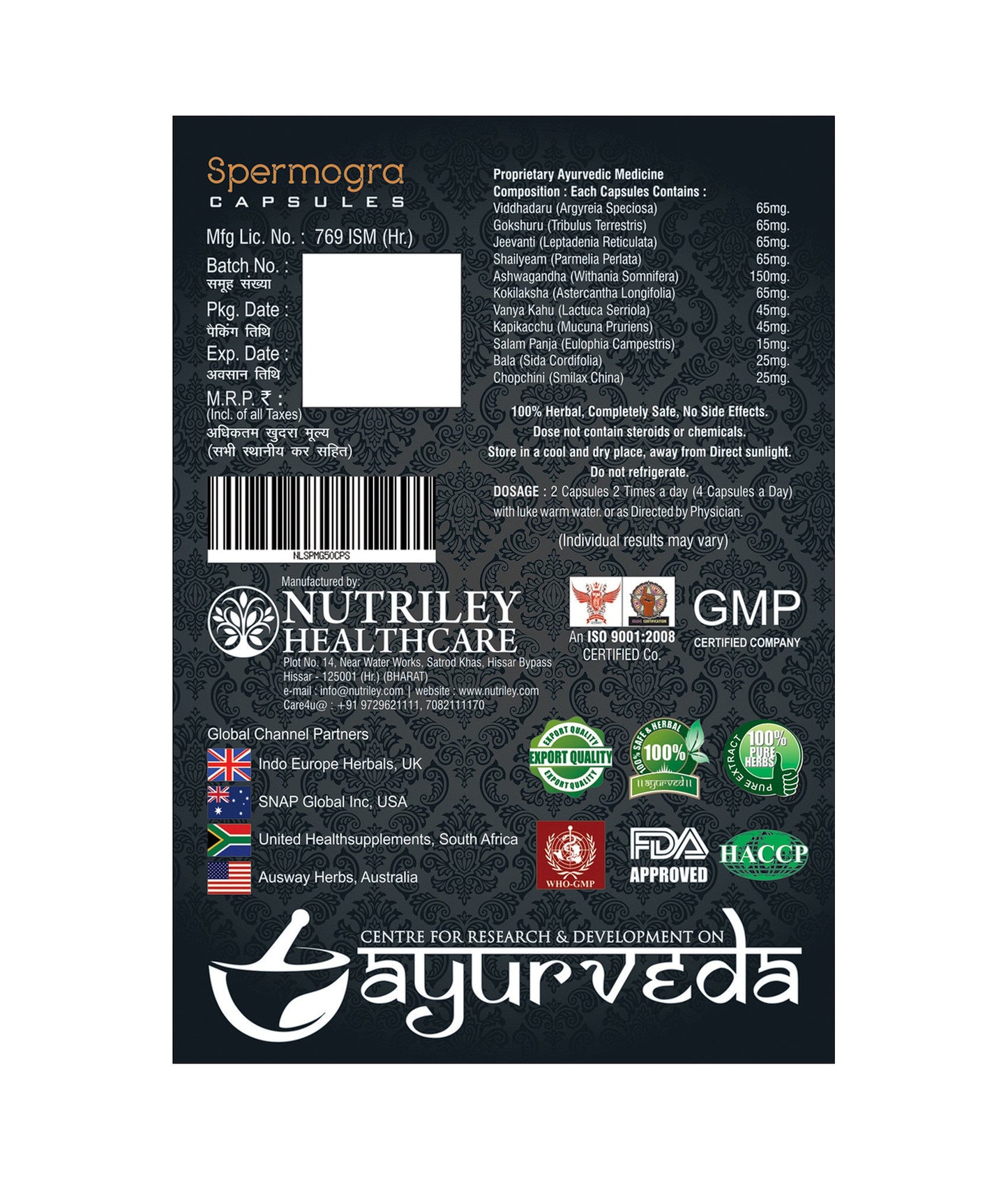 CRD Ayurveda Spermogra - Sperm Enhancer Capsules (50 Capsules)